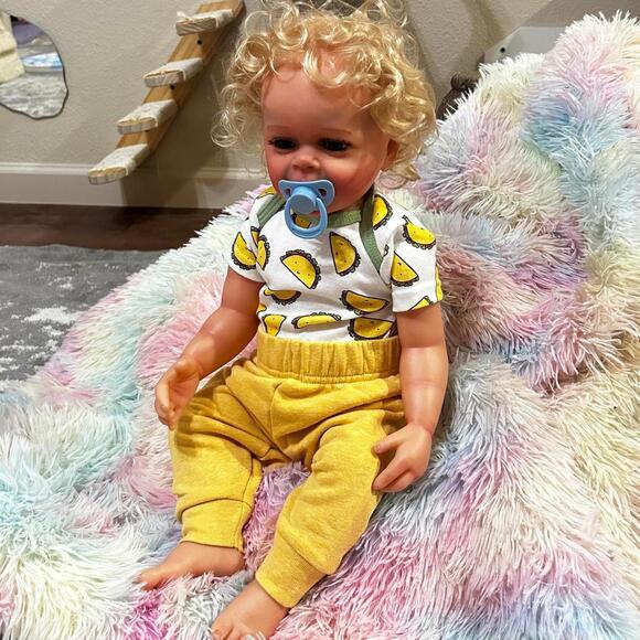 Blonde Full Silicone Vinyl Reborn Baby Boy Doll & Accessories (NWT) - Picture 3 of 8